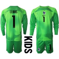 Fotbalové Dres Francie Hugo Lloris #1 Brankářské Dětské Venkovní MS 2022 Dlouhý Rukáv (+ trenýrky)
